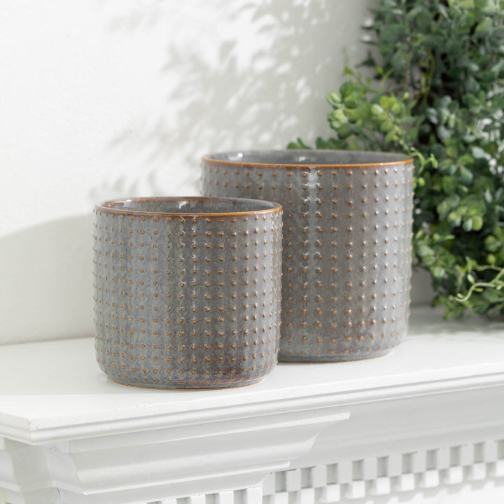 Hobnail Glazed Gray Pots