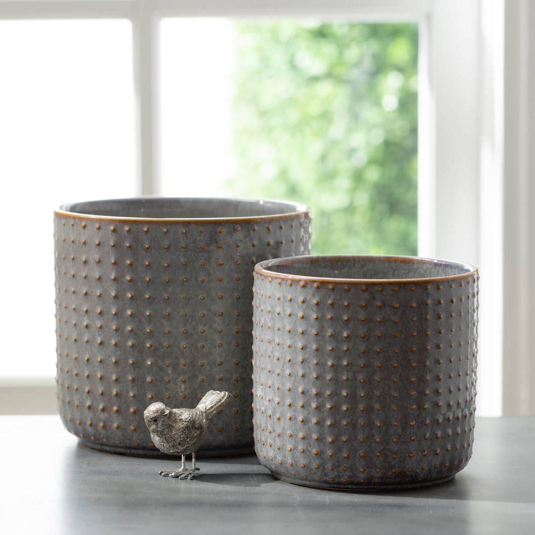 Hobnail Glazed Gray Pots