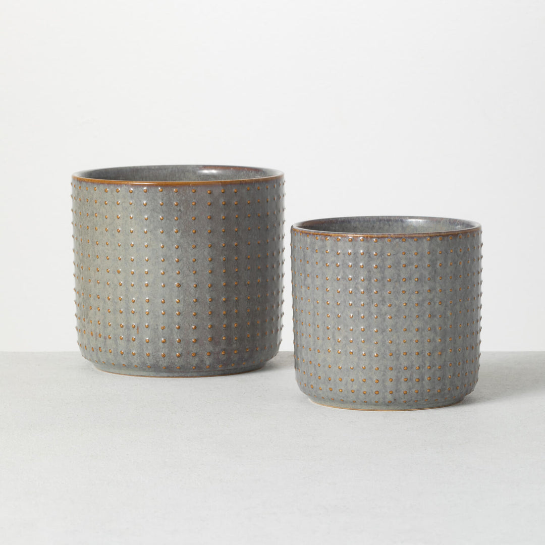 Hobnail Glazed Gray Pots