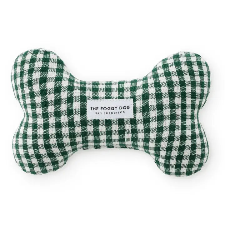 Evergreen Gingham Dog Bone Squeaky Toy