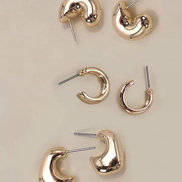Gold Bubble Hoop Huggie Earring Trio