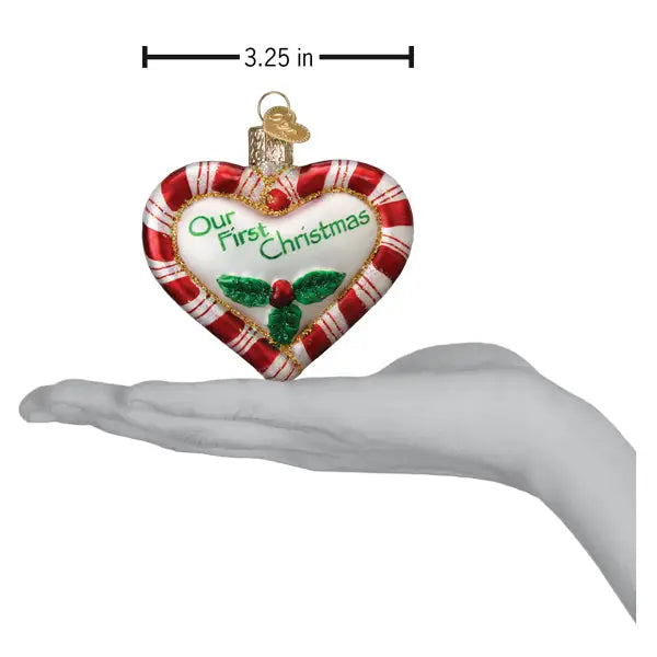 Our First Christmas Peppermint Heart Glass Ornament