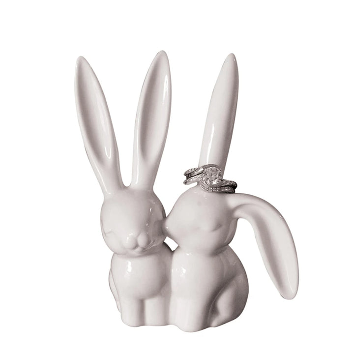 Ring Holder Ceramic Bunny, White