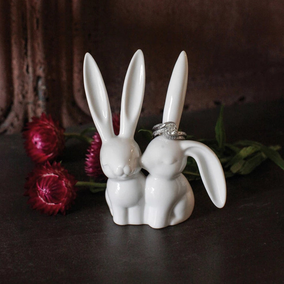 Ring Holder Ceramic Bunny, White