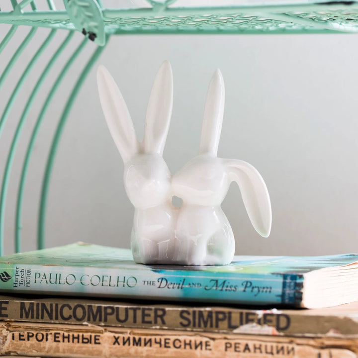 Ring Holder Ceramic Bunny, White