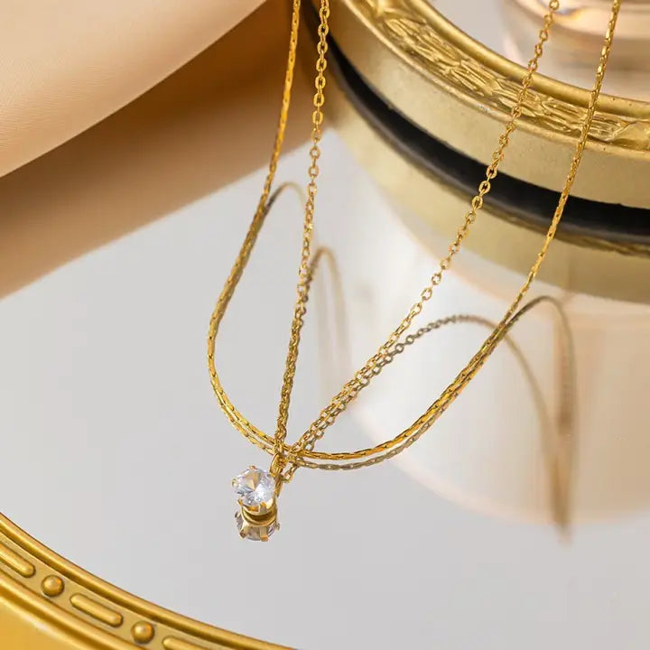Tarnish-Free Layered Rhinestone Necklace