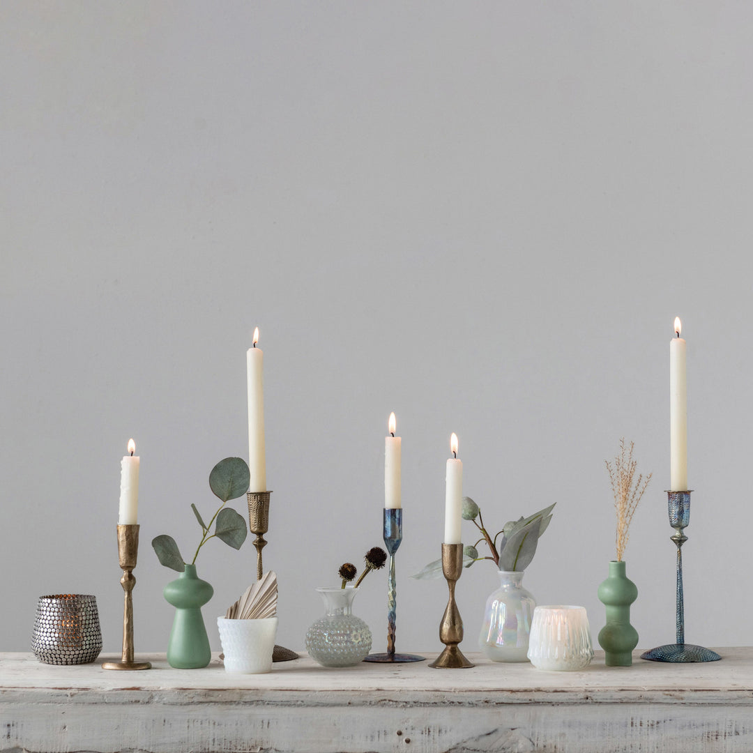 Hand-Forged Antique Brass Taper Candle Holder, 7”