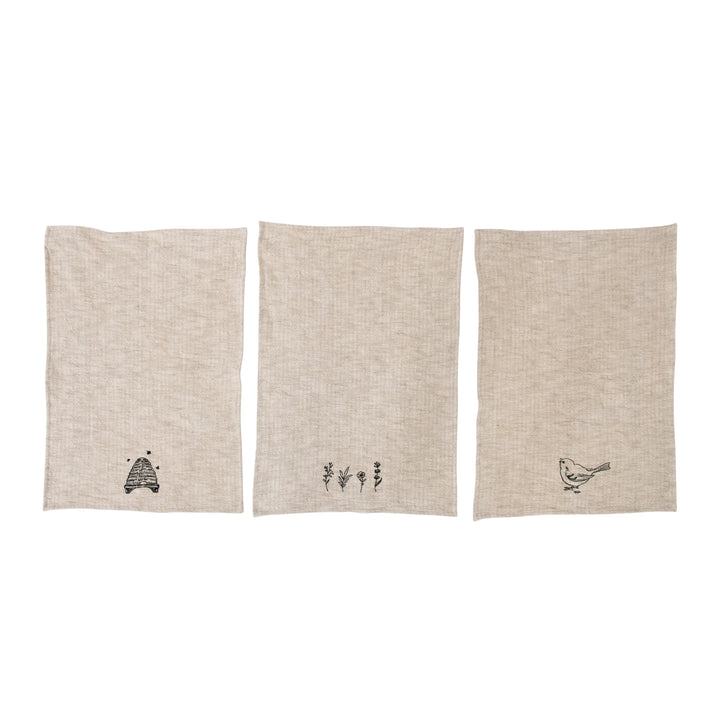 Linen + Cotton Slub Embroidered Tea Towel