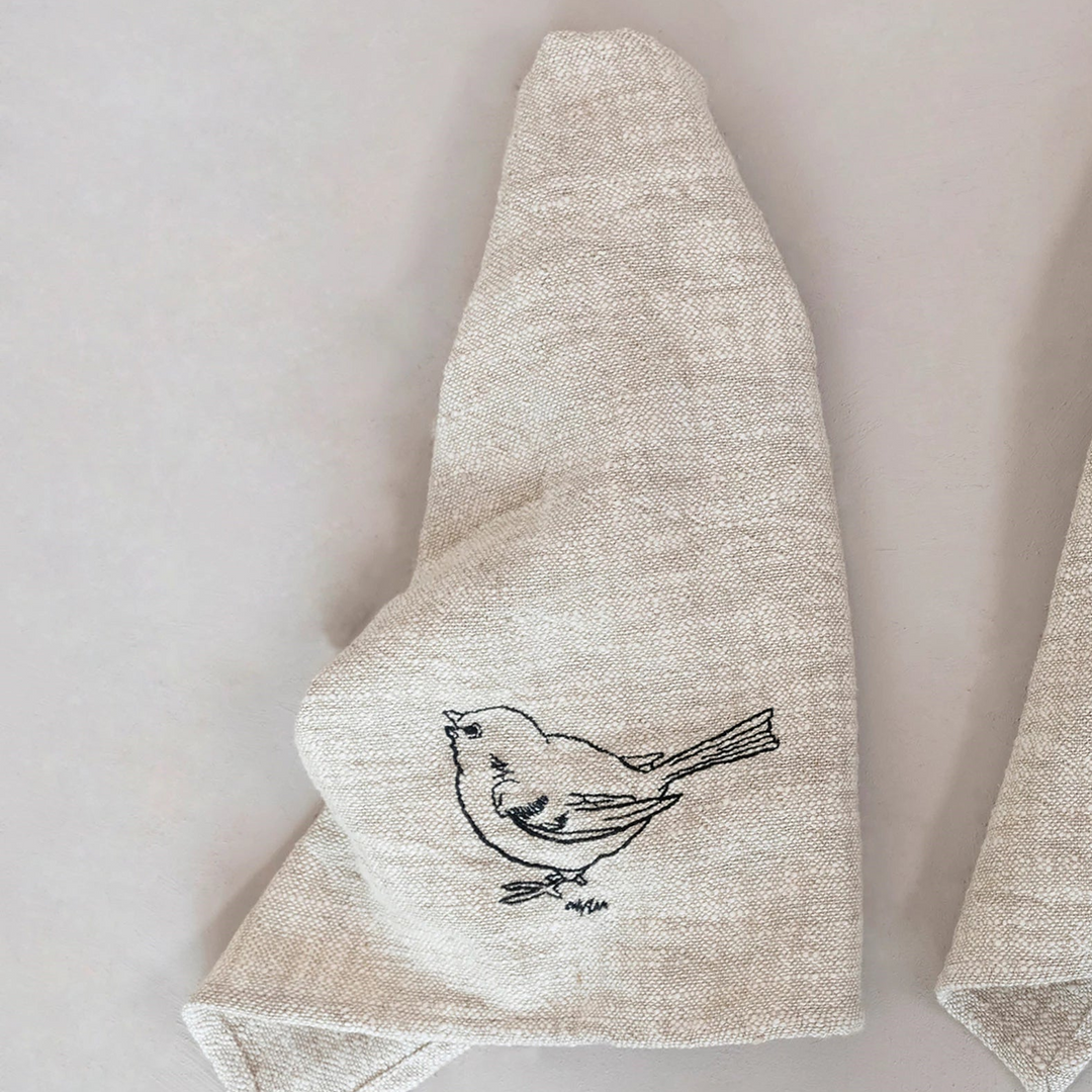 Linen + Cotton Slub Embroidered Tea Towel