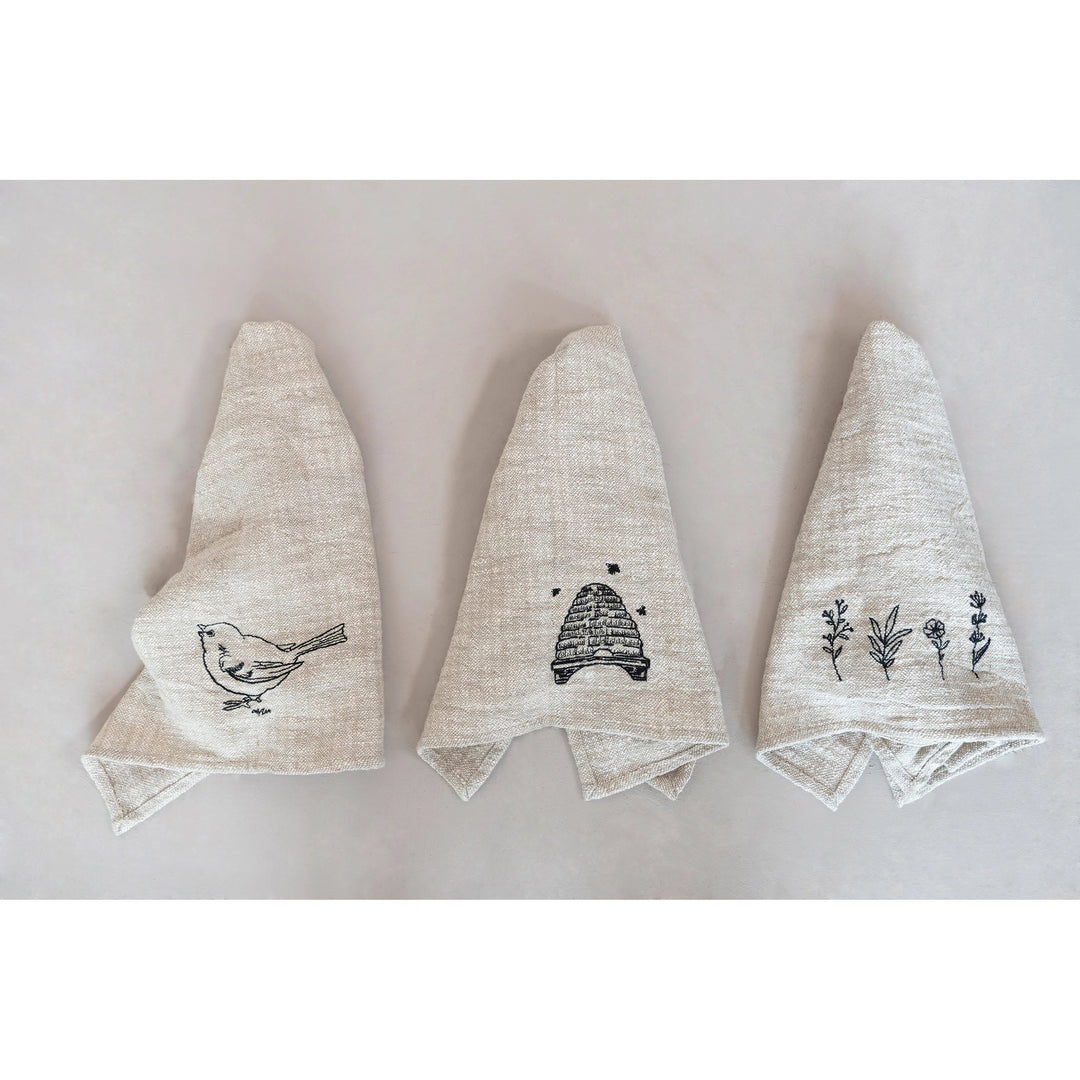 Linen + Cotton Slub Embroidered Tea Towel