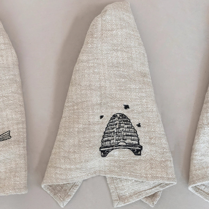 Linen + Cotton Slub Embroidered Tea Towel