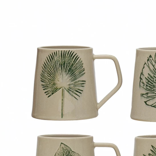 Stoneware Mug with Debossed Leaf, 14 oz