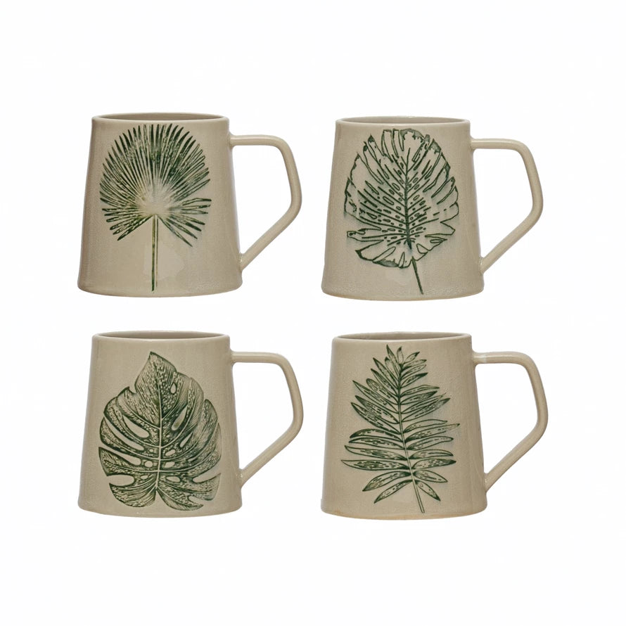 Stoneware Mug with Debossed Leaf, 14 oz