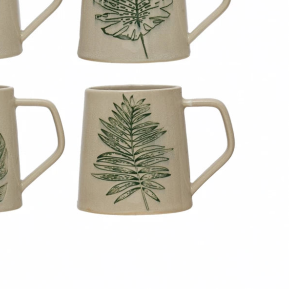 Stoneware Mug with Debossed Leaf, 14 oz