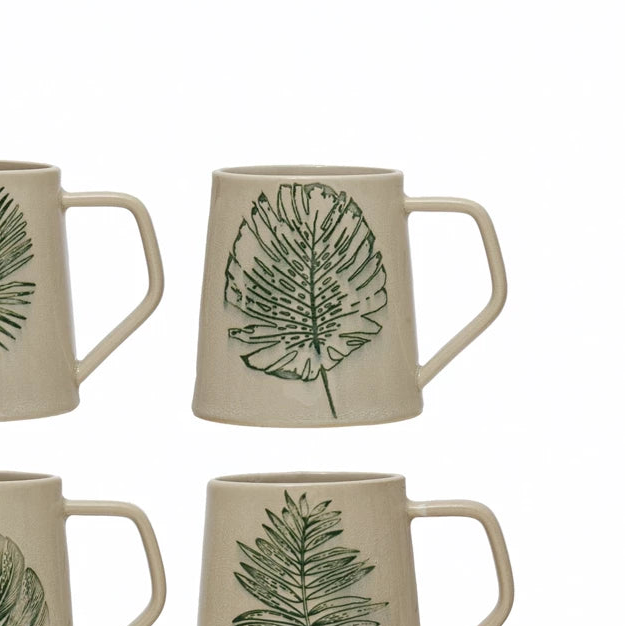 Stoneware Mug with Debossed Leaf, 14 oz