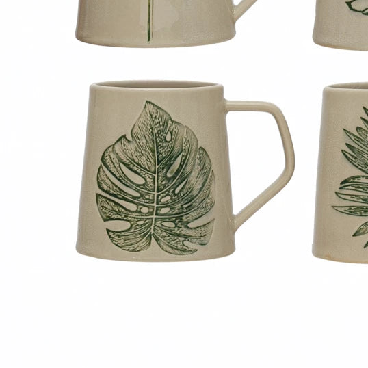 Stoneware Mug with Debossed Leaf, 14 oz