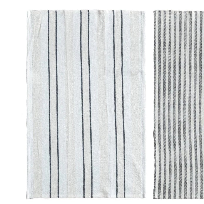 Woven Cotton Slub + Waffle Weave Printed Tea Towel with Stripes