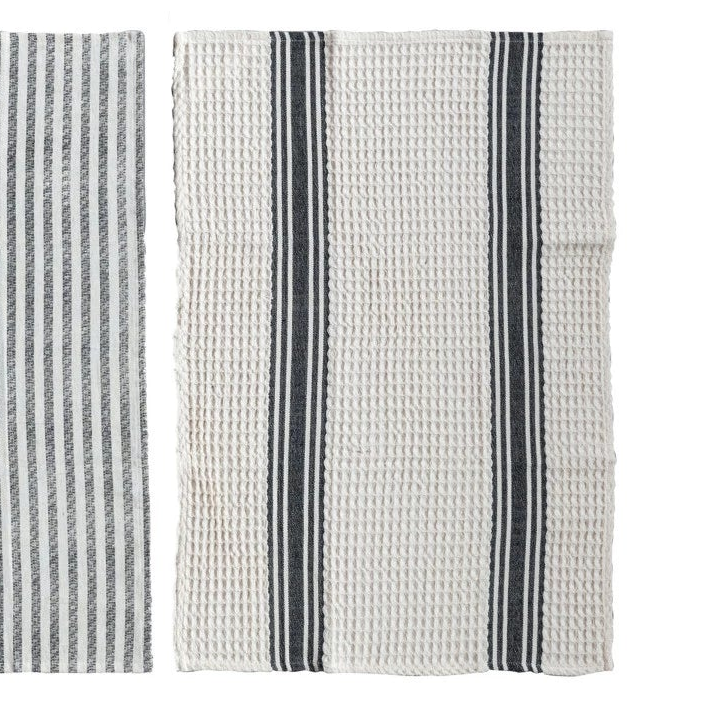 Woven Cotton Slub + Waffle Weave Printed Tea Towel with Stripes