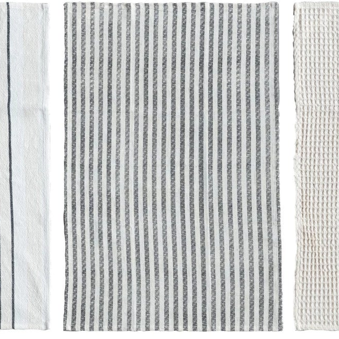 Woven Cotton Slub + Waffle Weave Printed Tea Towel with Stripes