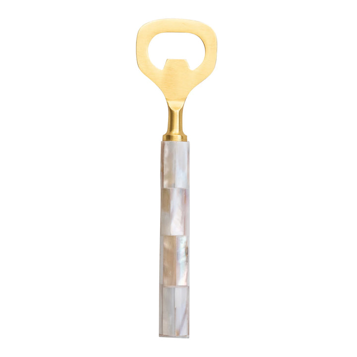 Brass + Pearl Bottle Opener Stainless Steel + Mango Wood, 6-1/4"