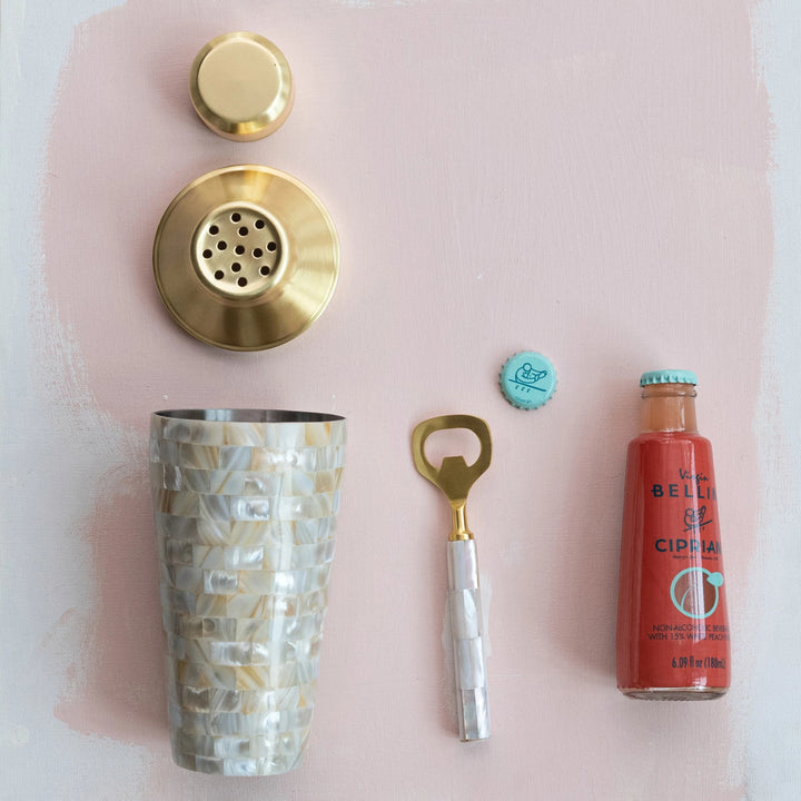 Brass + Pearl Bottle Opener Stainless Steel + Mango Wood, 6-1/4"