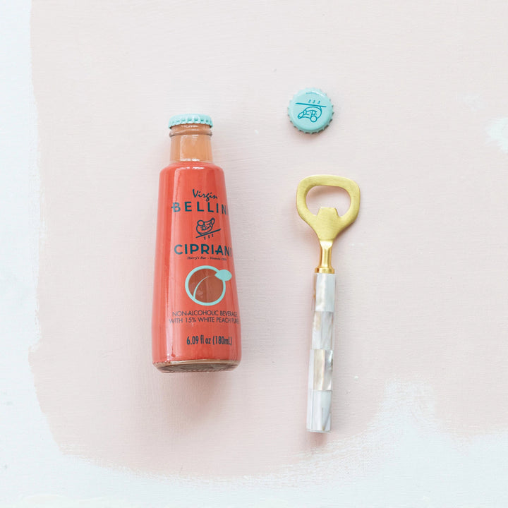 Brass + Pearl Bottle Opener Stainless Steel + Mango Wood, 6-1/4"