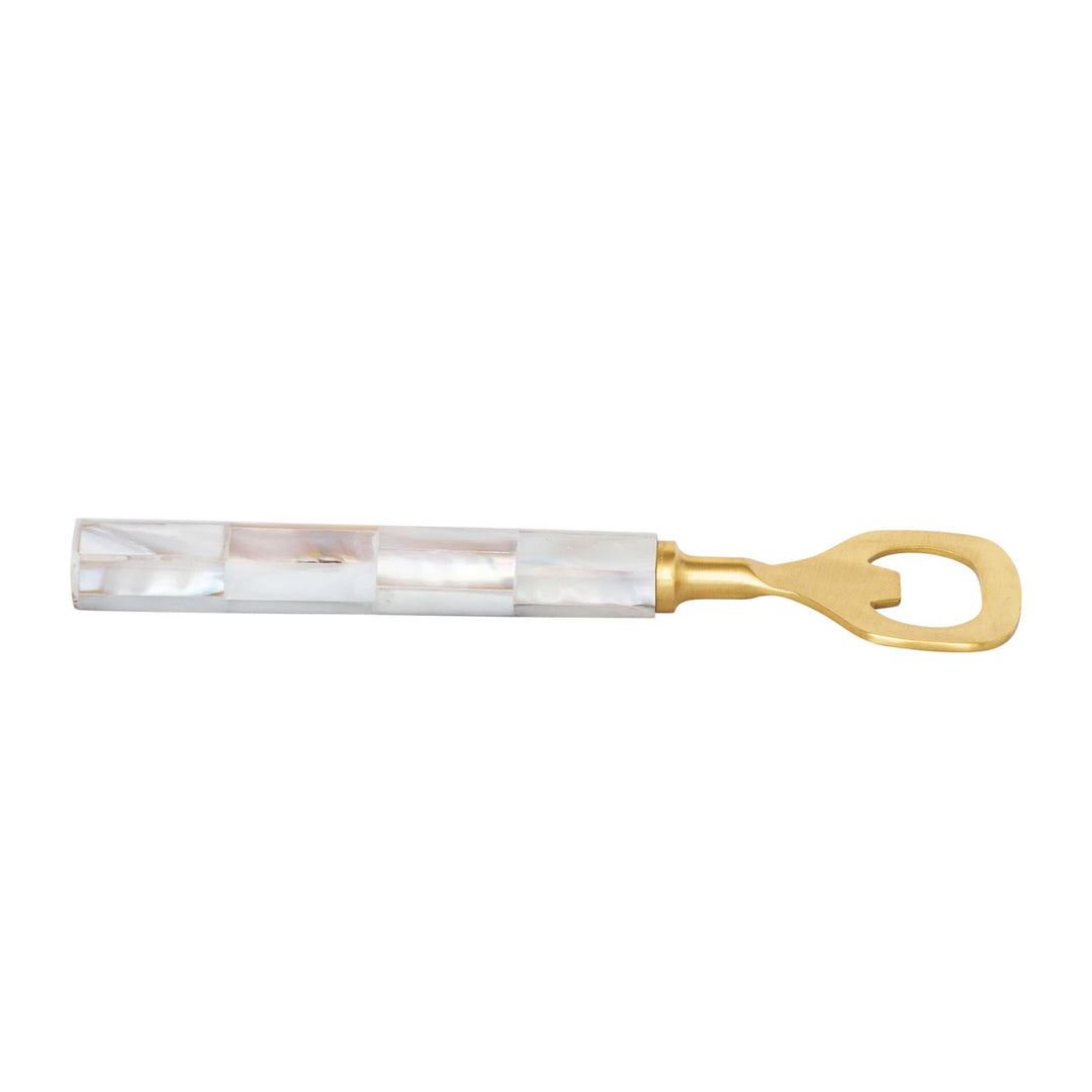 Brass + Pearl Bottle Opener Stainless Steel + Mango Wood, 6-1/4"