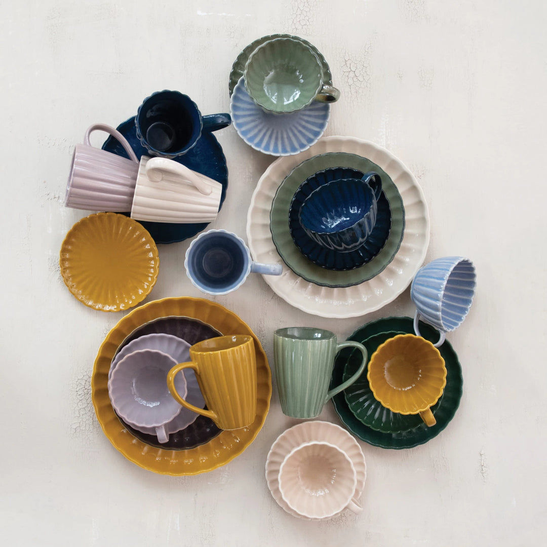 Ribbed Stoneware Reactive Glaze, Sage Green, 14 oz