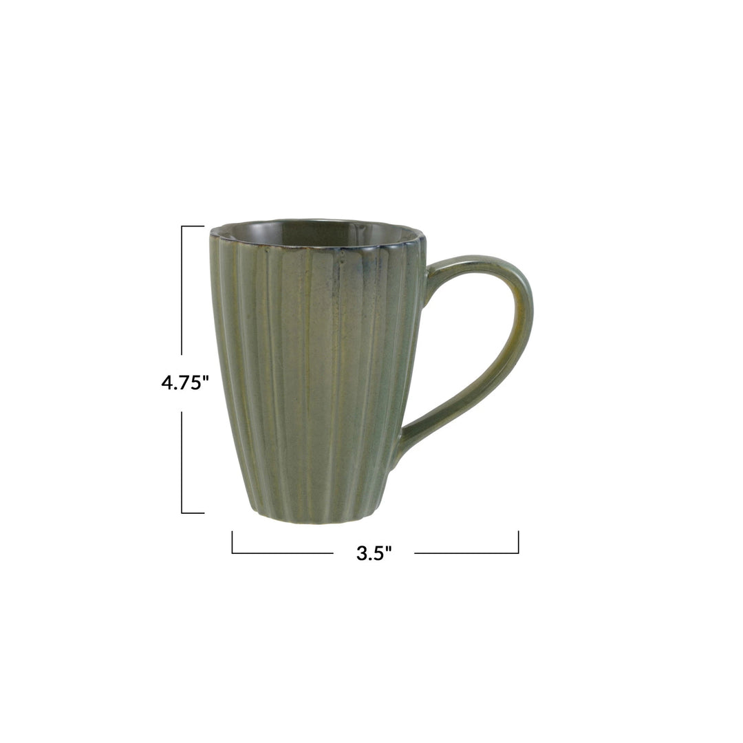 Ribbed Stoneware Reactive Glaze, Sage Green, 14 oz