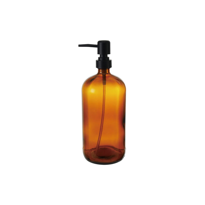 Glass Pump Dispenser, Amber + Black