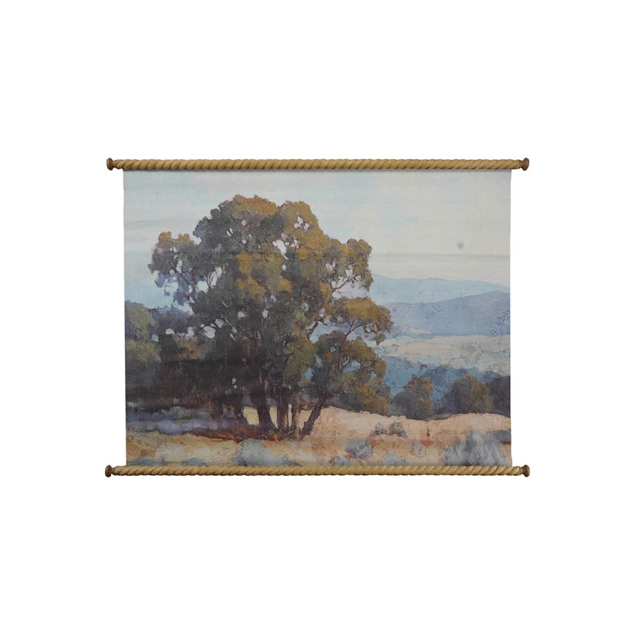 Oak Tree Canvas + Carved Wood Scroll, 39" x 29"