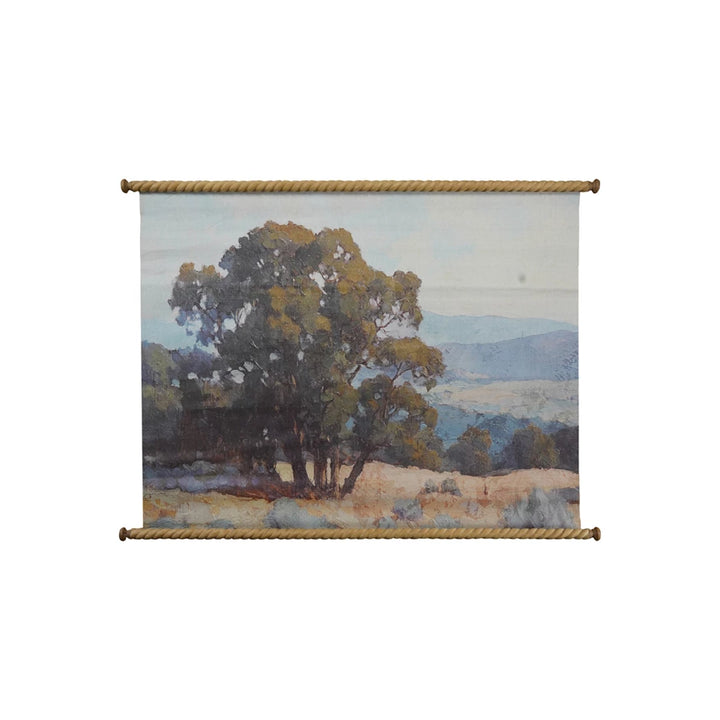 Oak Tree Canvas + Carved Wood Scroll, 39" x 29"