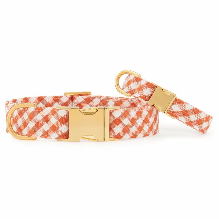 Cider Gingham Dog Collar with Gold Hardware