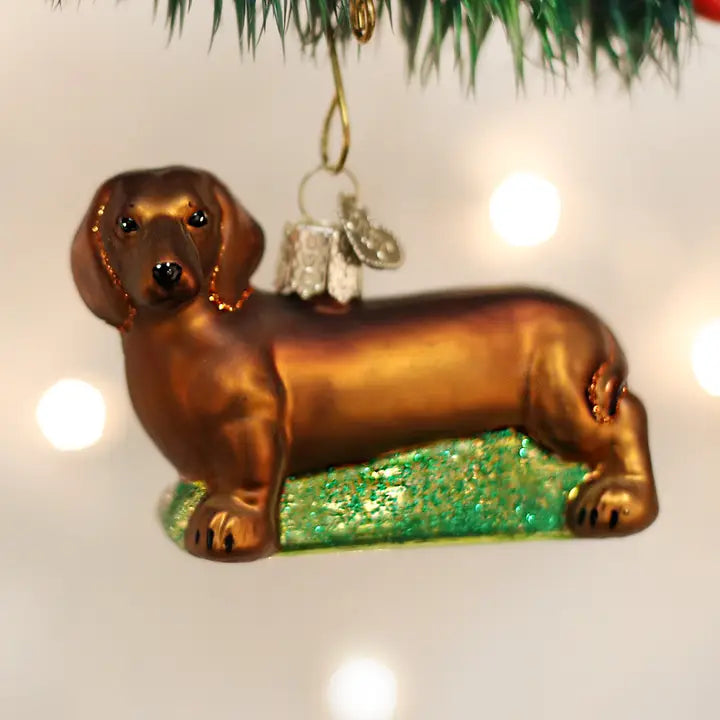 Handcrafted Dachshund Glass Christmas Ornament