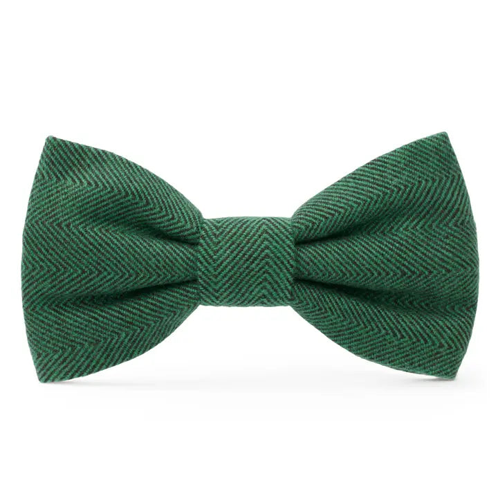 Evergreen Herringbone Dog Bow