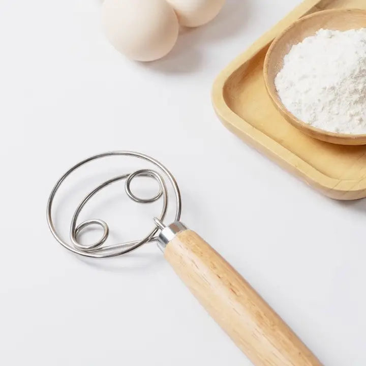 Stainless Steel Dough Whisk with Wooden Handle