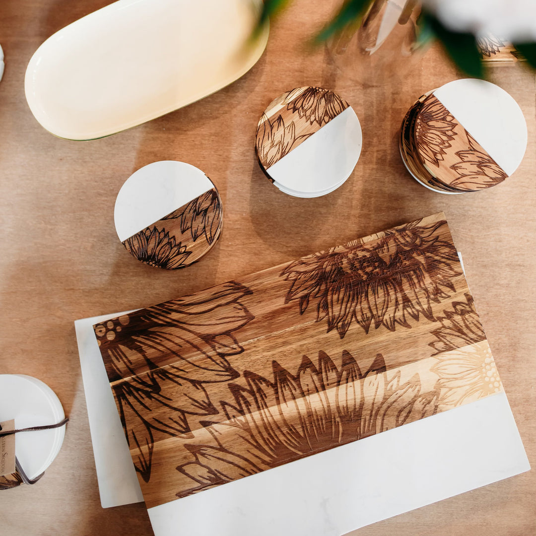 Sunflower Marble + Acacia Charcuterie Board