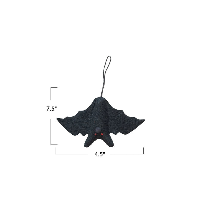 Handmade Wool Felt Bat Ornament, Black