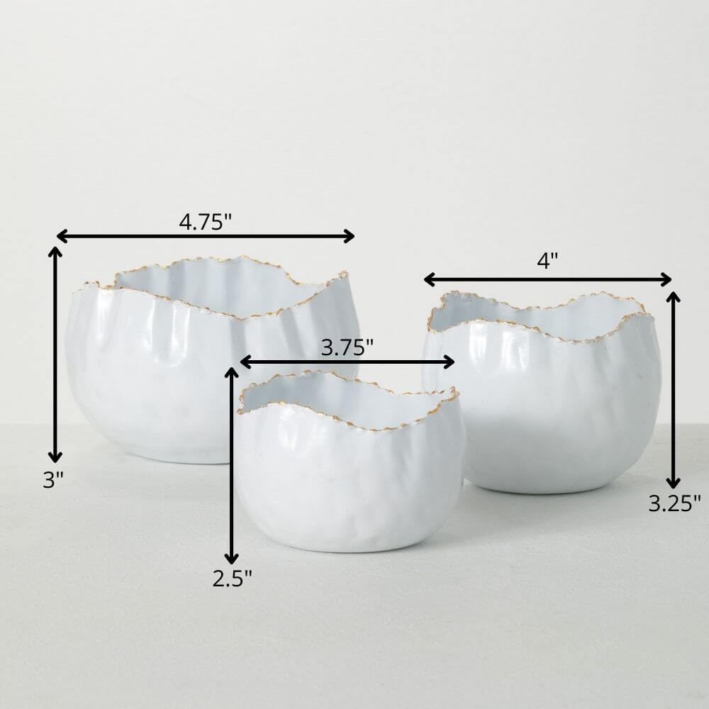 Scalloped Organic Edge White Bowls with Golden Edge