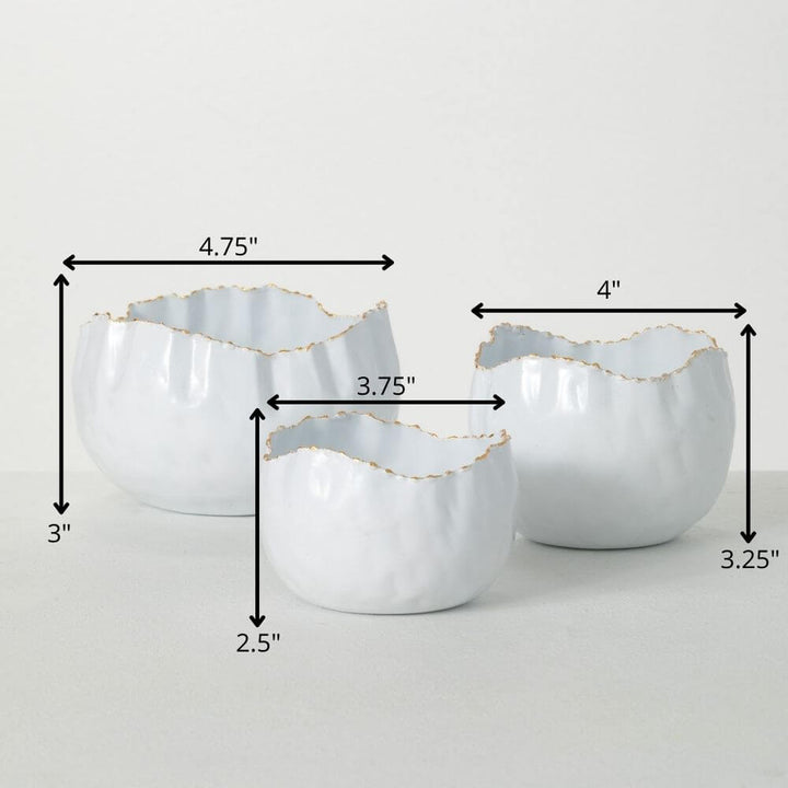 Scalloped Organic Edge White Bowls with Golden Edge