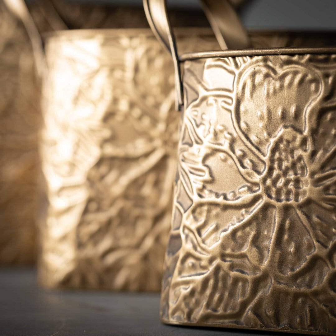 Botanical Embellished Brass Baskets