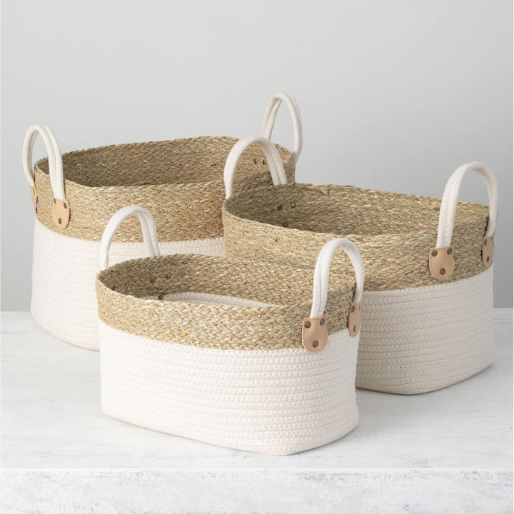 Woven Straw Basket with Handles