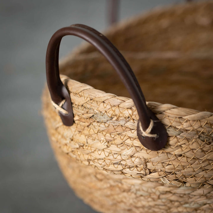 Woven Wicker Tray with Leather Like Handle