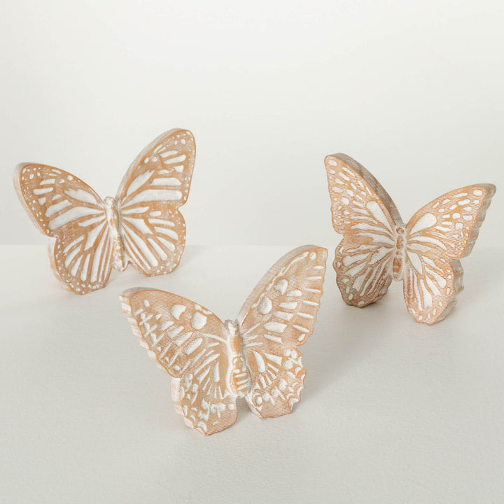 Butterfly Wooden Decorative Accent White Washed