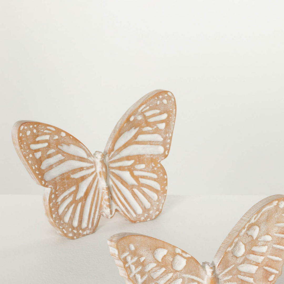 Butterfly Wooden Decorative Accent White Washed