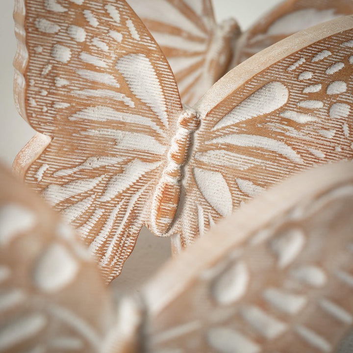 Butterfly Wooden Decorative Accent White Washed