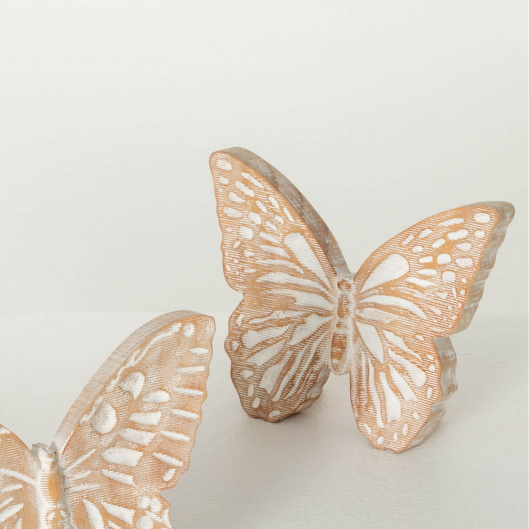 Butterfly Wooden Decorative Accent White Washed