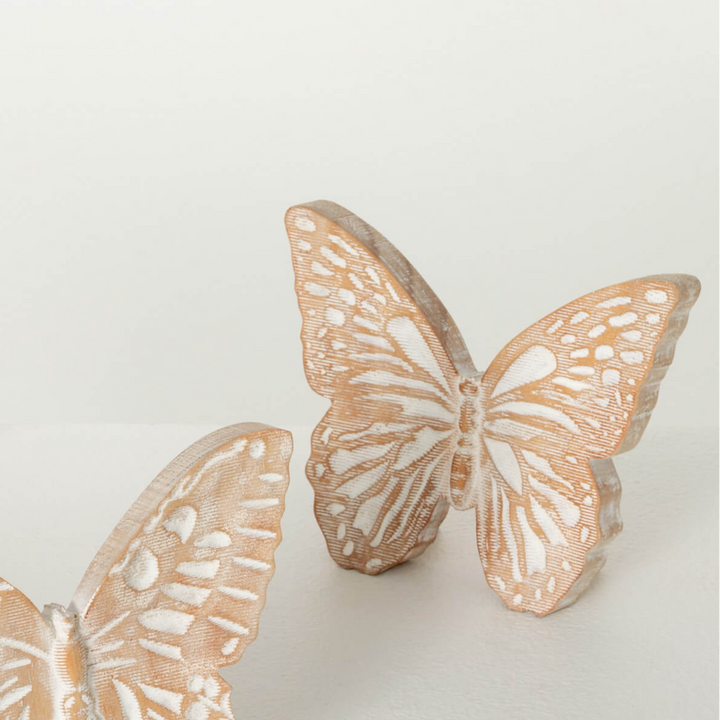 Butterfly Wooden Decorative Accent White Washed