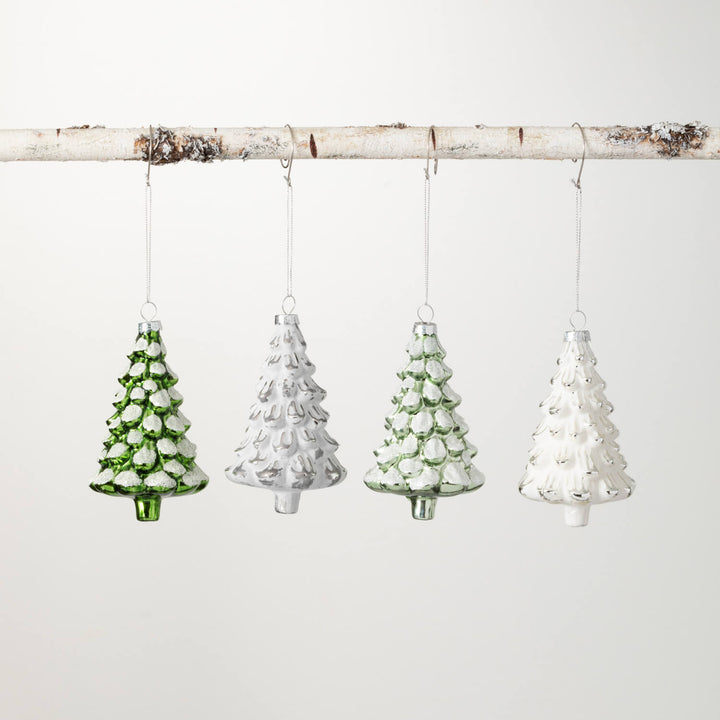 Glass Snowy Tree Ornaments