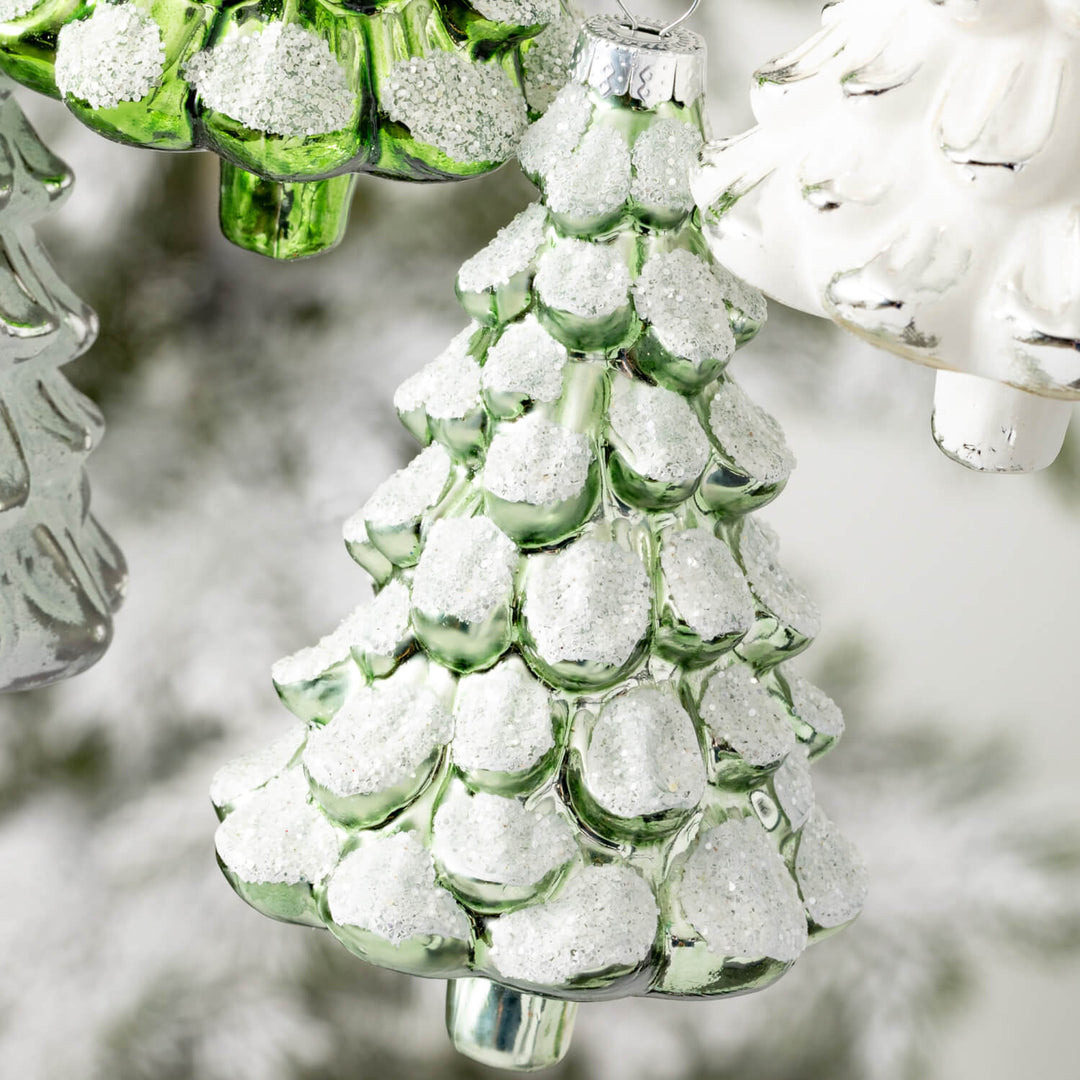 Glass Snowy Tree Ornaments